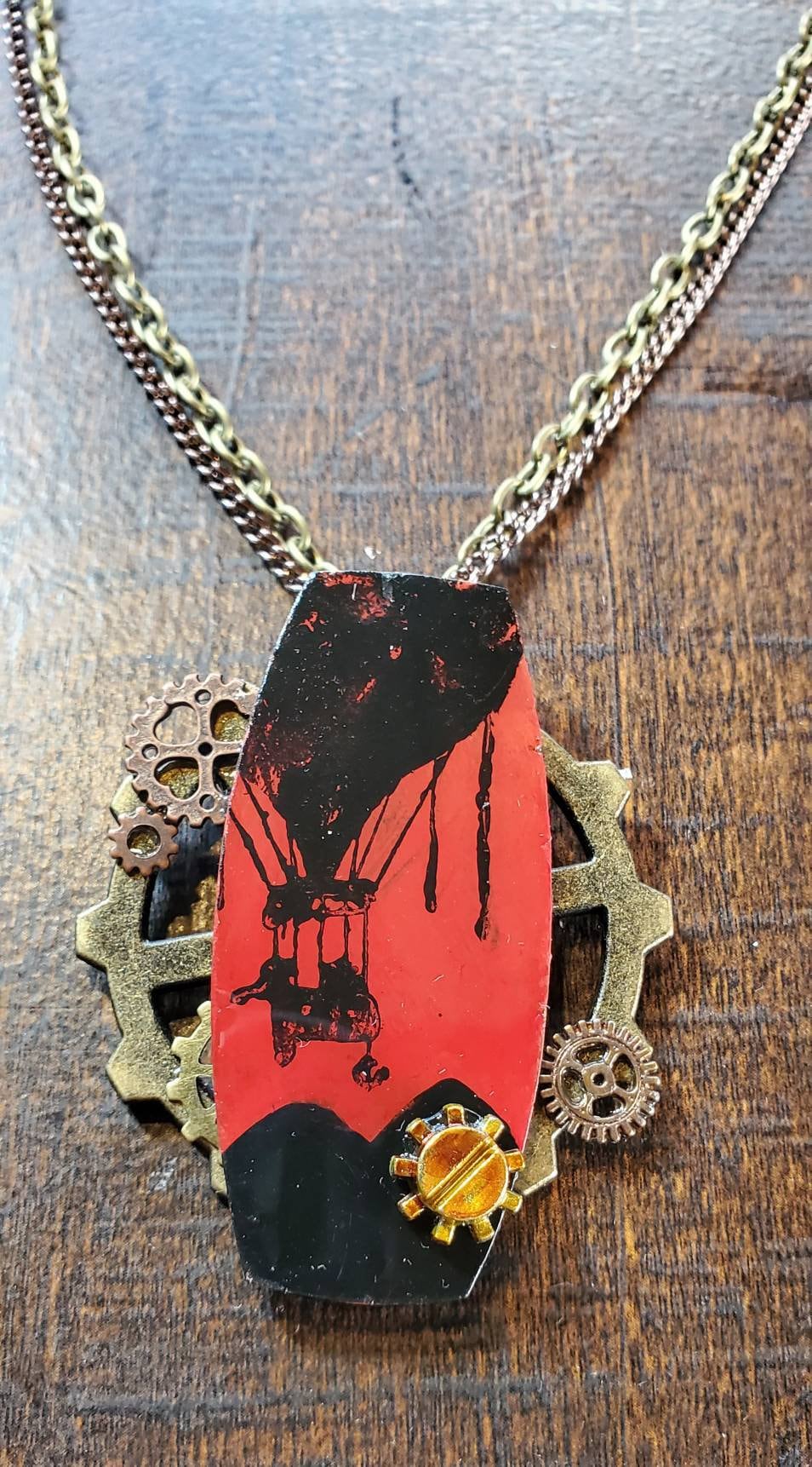 Hot Air Balloon Silhouette in the Sunset Steampunk Necklace