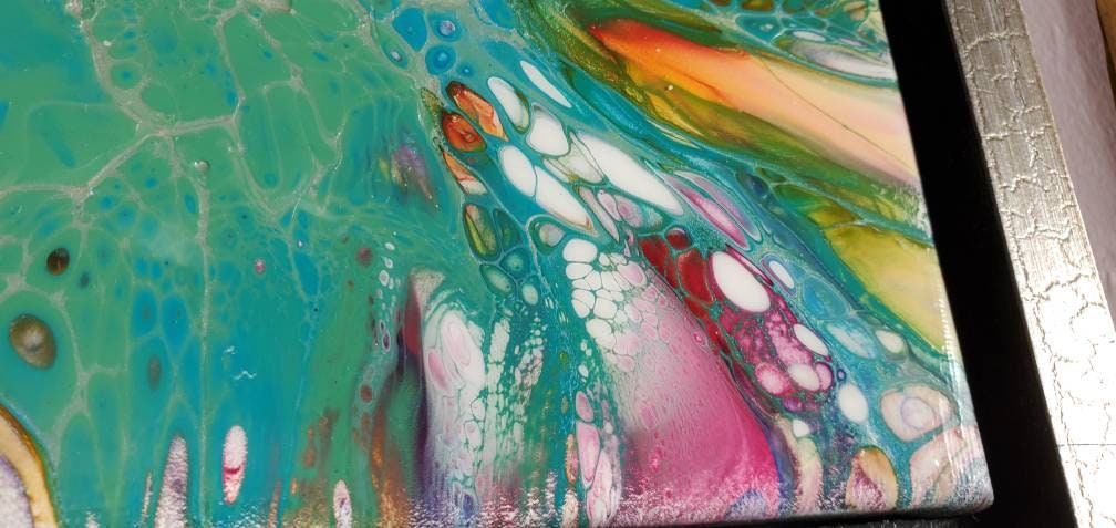 Wild - Acrylic Pour Painting 8x10, Framed, Original, Resin Capped Abstract Art