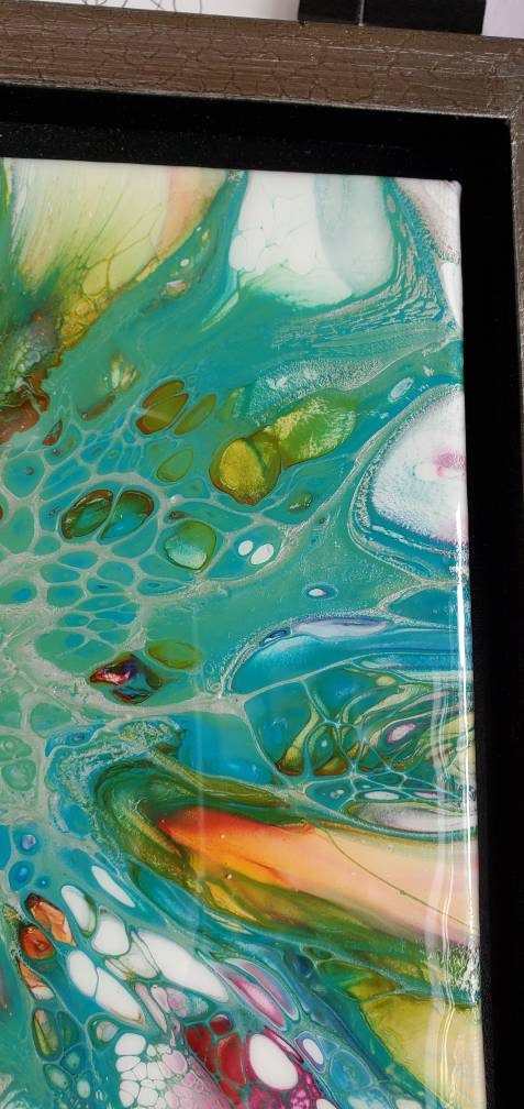 Wild - Acrylic Pour Painting 8x10, Framed, Original, Resin Capped Abstract Art