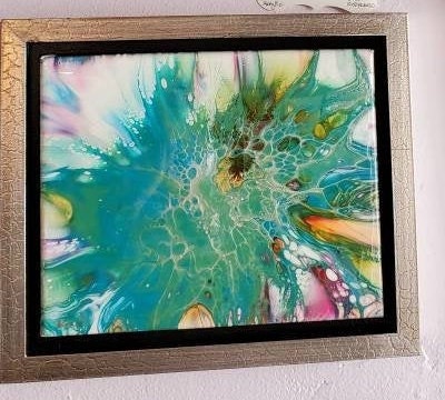 Wild - Acrylic Pour Painting 8x10, Framed, Original, Resin Capped Abstract Art