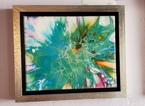 Wild - Acrylic Pour Painting 8x10, Framed, Original, Resin Capped Abstract Art