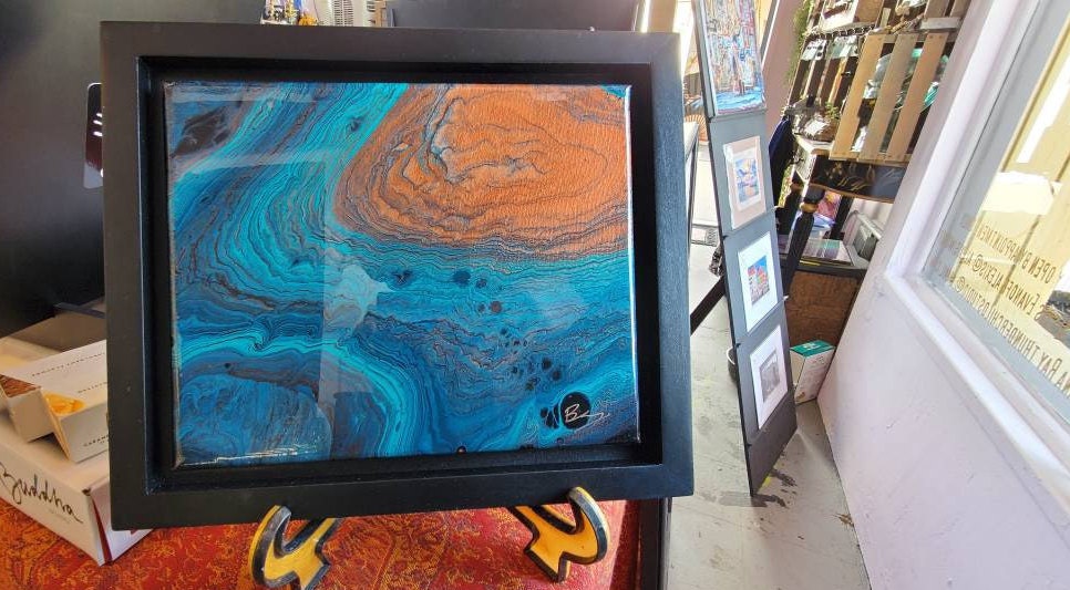 Jupiter's Great Storm 8x10 Acrylic Pour, Original, Resin Capped Abstract Art