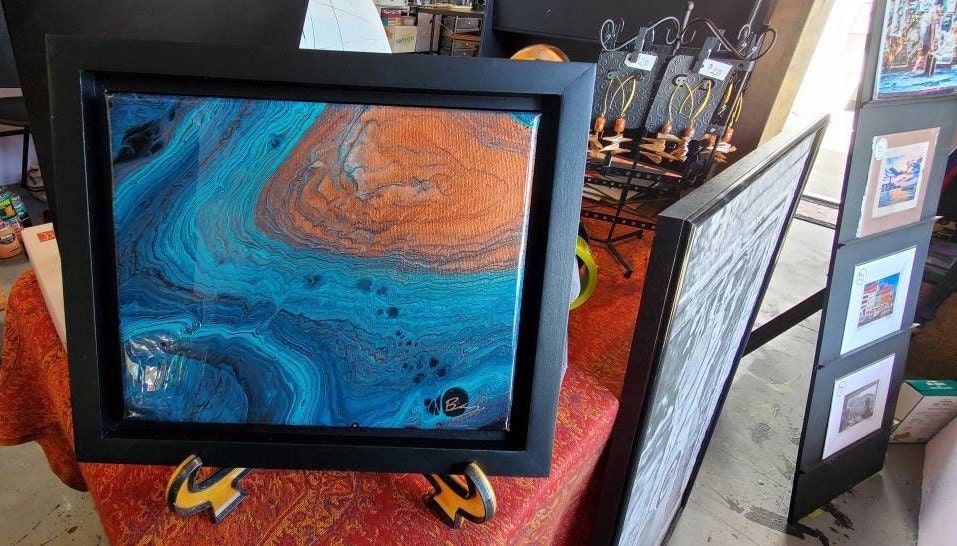 Jupiter's Great Storm 8x10 Acrylic Pour, Original, Resin Capped Abstract Art