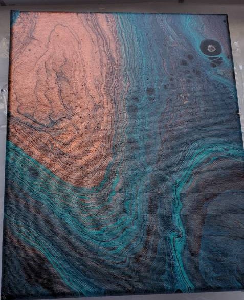 Jupiter's Great Storm 8x10 Acrylic Pour, Original, Resin Capped Abstract Art