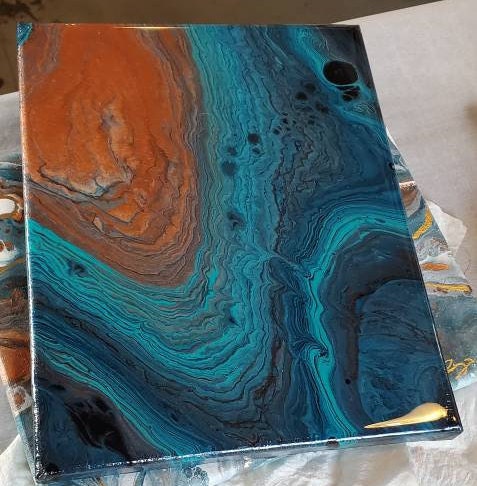 Jupiter's Great Storm 8x10 Acrylic Pour, Original, Resin Capped Abstract Art