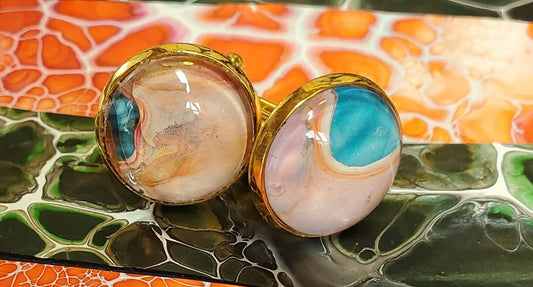 Gold, Pink, and Blue Bubble Unique Acrylic Pour Cuff Links