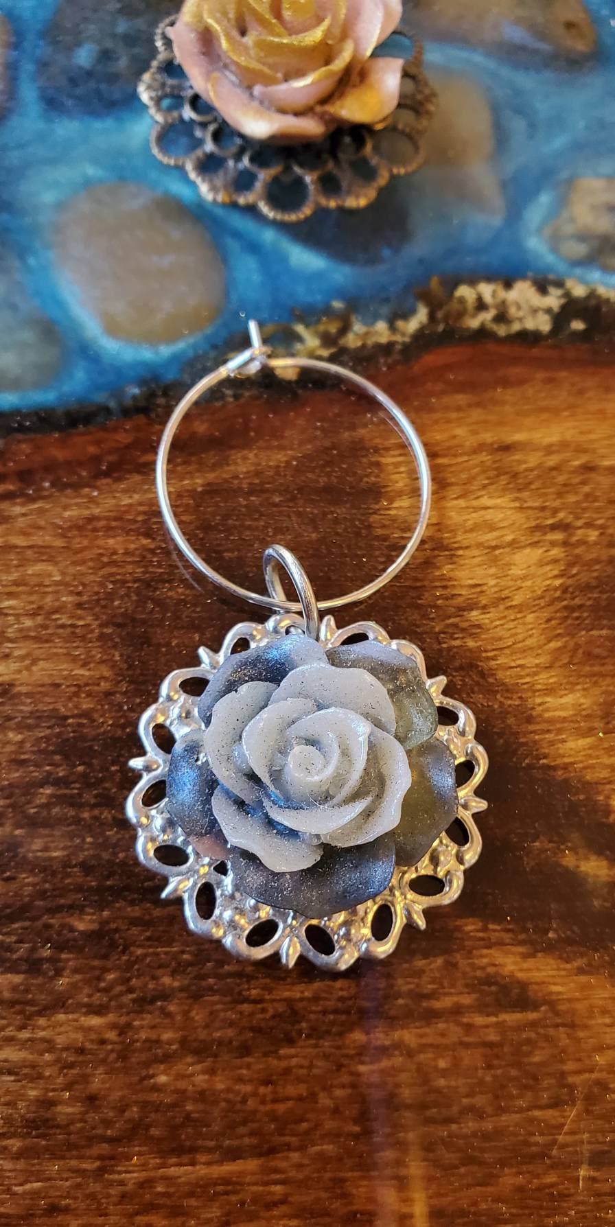 Rose Filigree Wine Charms - set of 4