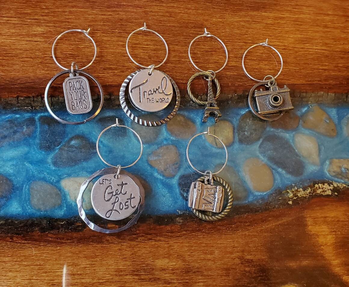 Travel Themed Wine Charms - set of 6