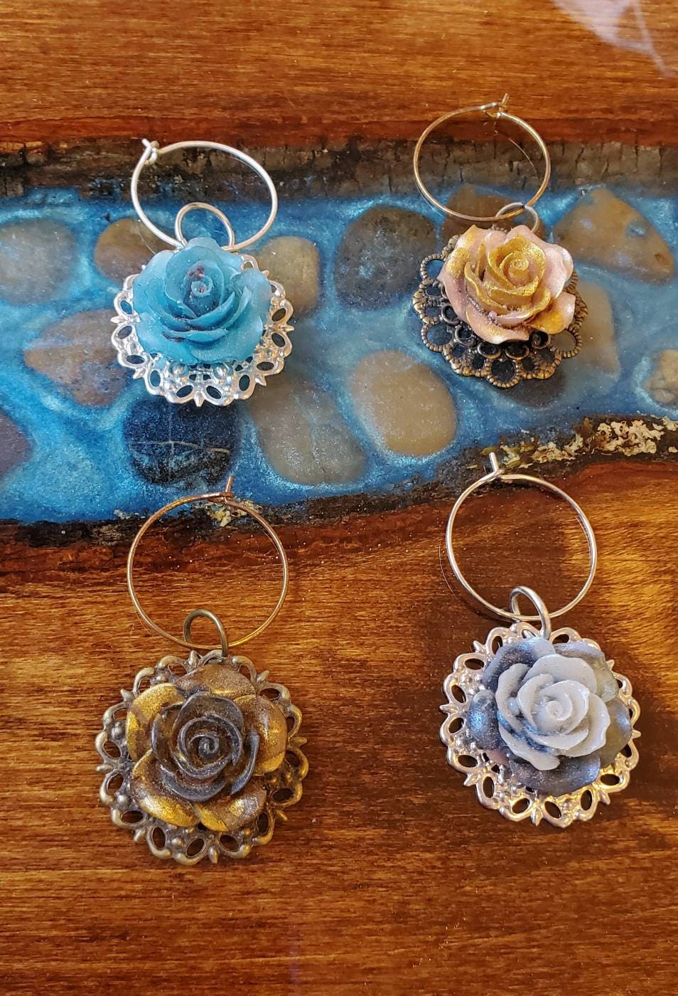 Rose Filigree Wine Charms - set of 4