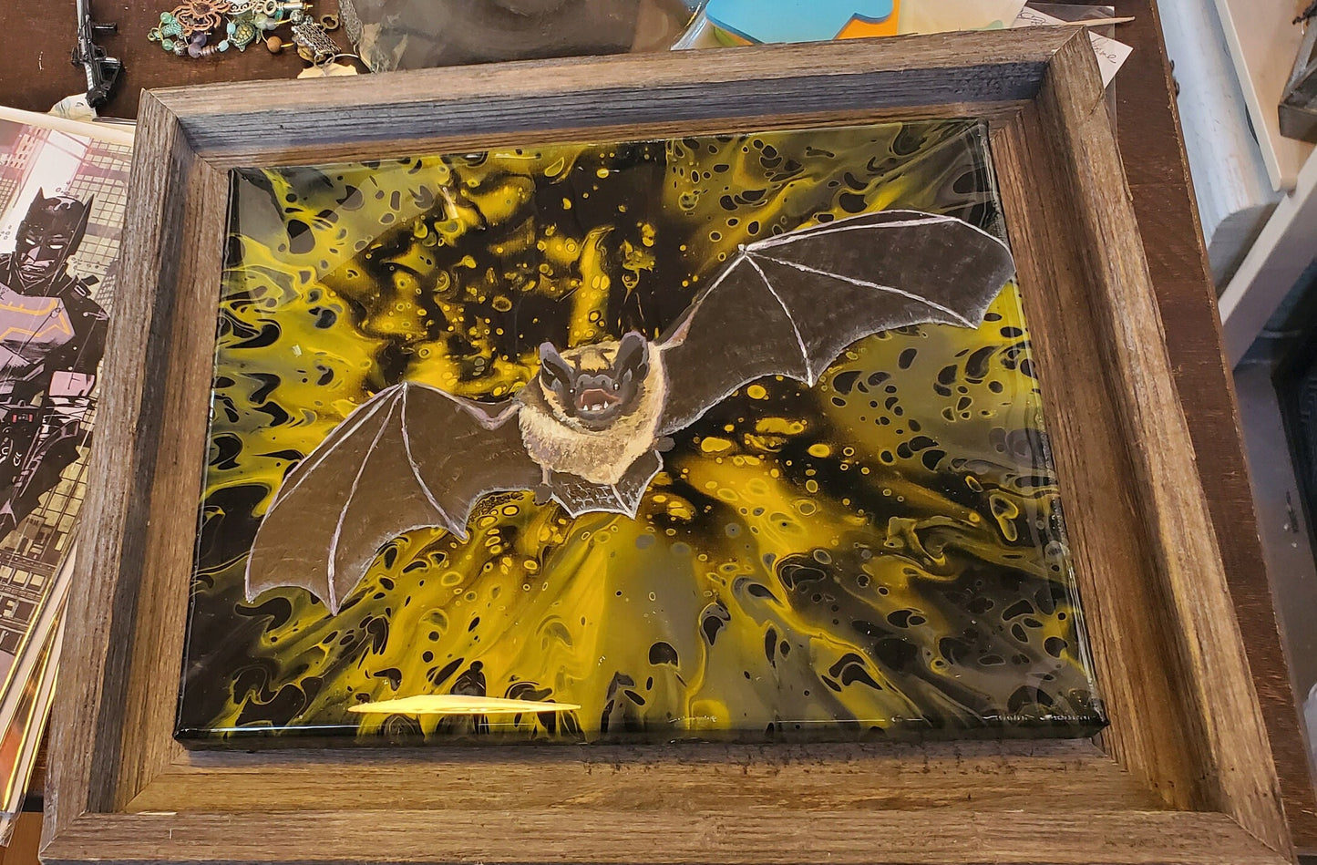 Creature From the Night - Batman Inspired Bat Painting Framed 8x10