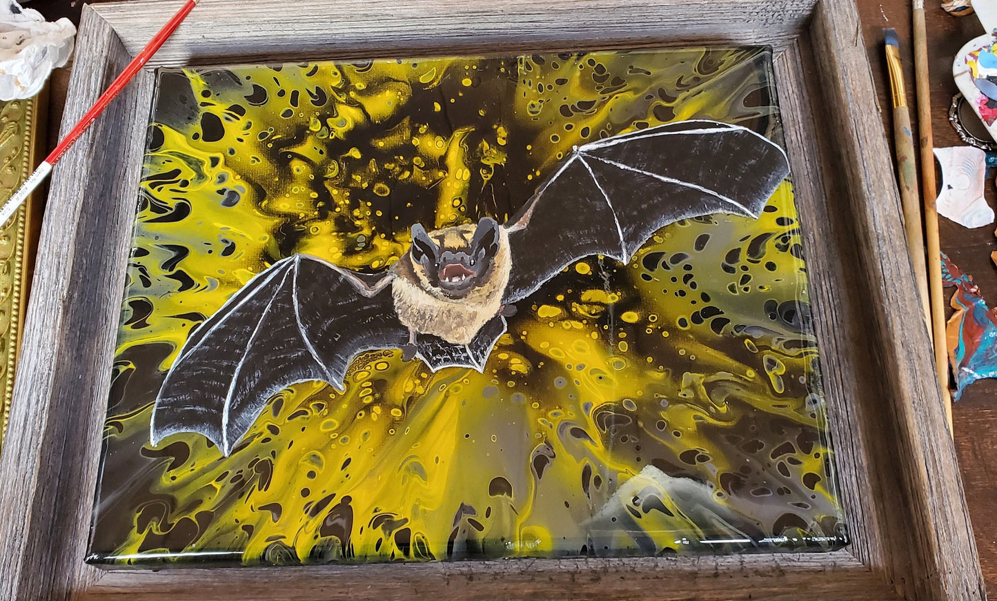 Creature From the Night - Batman Inspired Bat Painting Framed 8x10