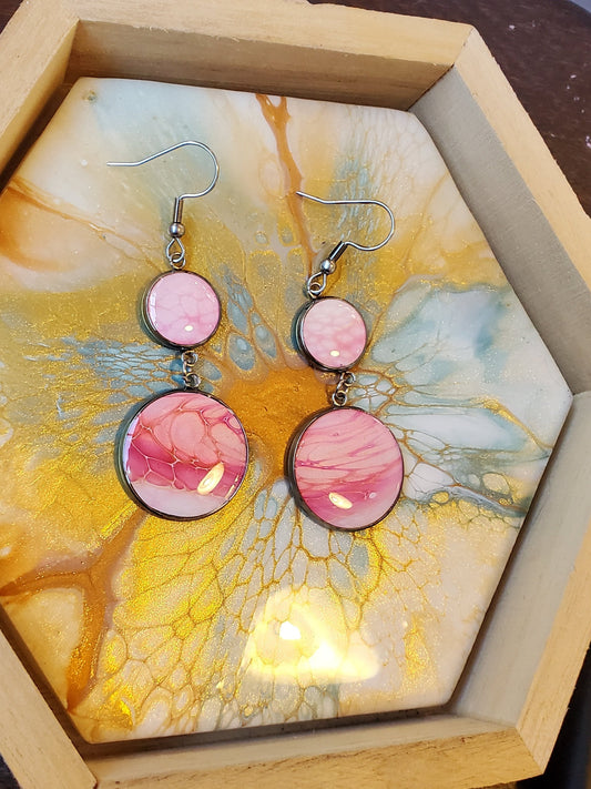 Sunset Pink Stainless Steel Fluid Art Earrings